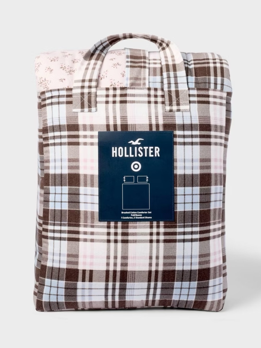 QUEEN/FULL Percale Patchwork Comforter Set Pink Brown  Plaid Hollister Targe